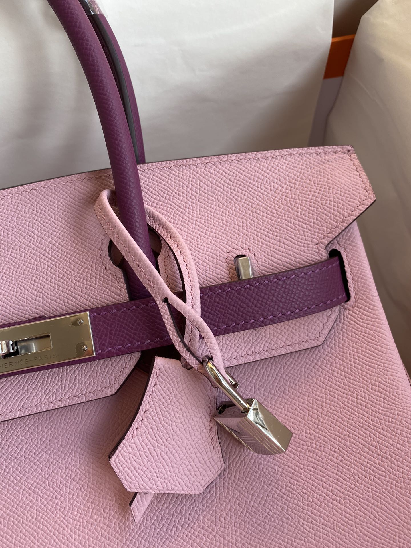 Hermes Birkin 30CM Epsom Leather Handbag Mauve Sylvestre